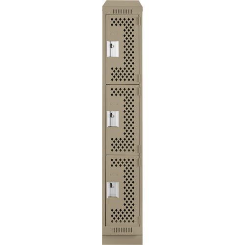 Clean Line Lockers, 3 -tier, 12" x 12" x 82", Steel, Beige, Rivet (Assembled), Perforated Nuna Depot Inc.