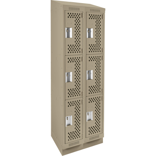 Clean Line Lockers, 3 -tier, Bank of 2, 24" x 18" x 82", Steel, Beige, Rivet (Assembled), Perforated Nuna Depot Inc.