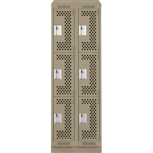 Clean Line Lockers, 3 -tier, Bank of 2, 24" x 18" x 82", Steel, Beige, Rivet (Assembled), Perforated Nuna Depot Inc.