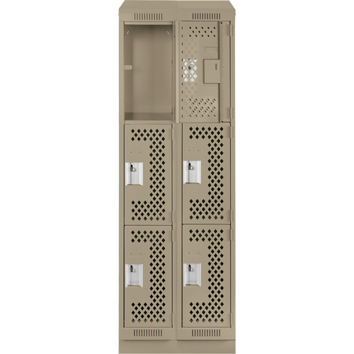 Clean Line Lockers, 3 -tier, Bank of 2, 24" x 18" x 82", Steel, Beige, Rivet (Assembled), Perforated Nuna Depot Inc.