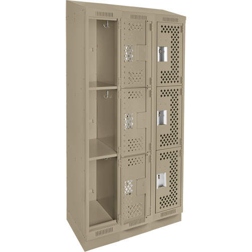 Clean Line Lockers, 3 -tier, Bank of 3, 36" x 18" x 82", Steel, Beige, Rivet (Assembled), Perforated Nuna Depot Inc.