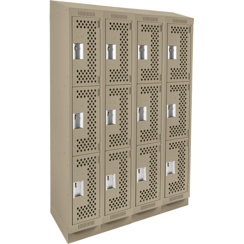 Clean Line Lockers, 3 -tier, Bank of 4, 48" x 18" x 82", Steel, Beige, Rivet (Assembled), Perforated Nuna Depot Inc.