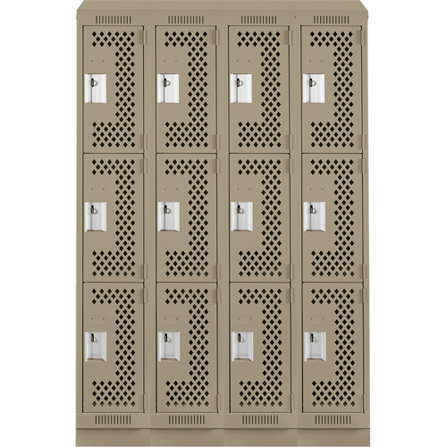 Clean Line Lockers, 3 -tier, Bank of 4, 48" x 18" x 82", Steel, Beige, Rivet (Assembled), Perforated Nuna Depot Inc.