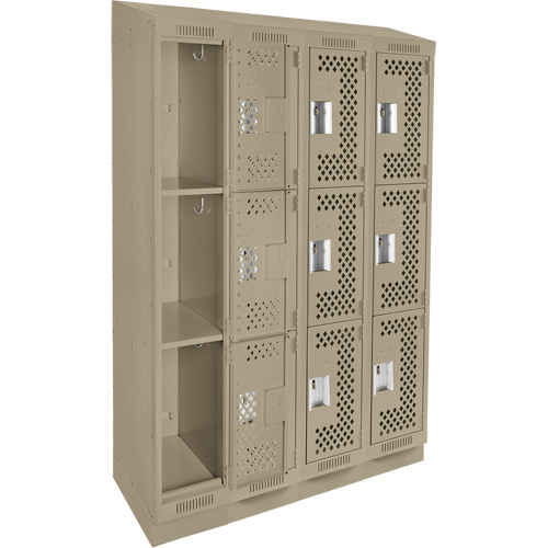 Clean Line Lockers, 3 -tier, Bank of 4, 48" x 18" x 82", Steel, Beige, Rivet (Assembled), Perforated Nuna Depot Inc.