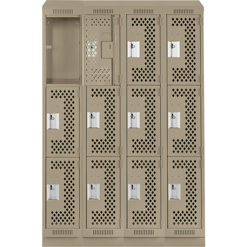 Clean Line Lockers, 3 -tier, Bank of 4, 48" x 18" x 82", Steel, Beige, Rivet (Assembled), Perforated Nuna Depot Inc.