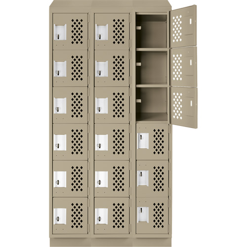 Assembled Lockerettes Clean Line Perforated Economy Lockers, 6 -tier, Bank of 3, 18" x 72" x 12", Steel Nuna Depot Inc.