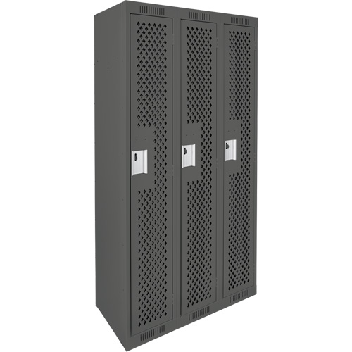 Clean Line Lockers, Bank of 3, 36" x 15" x 72", Steel, Charcoal, Rivet (Assembled), Perforated Nuna Depot Inc.