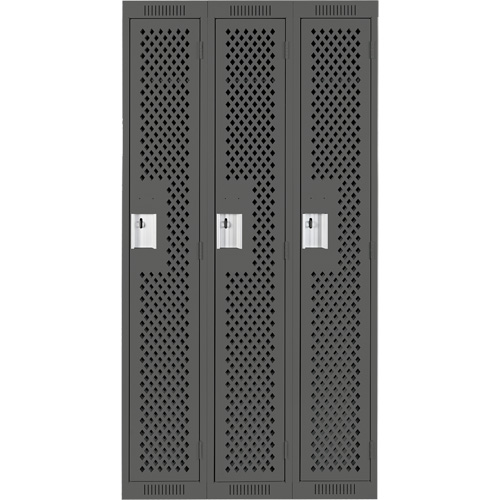 Clean Line Lockers, Bank of 3, 36" x 15" x 72", Steel, Charcoal, Rivet (Assembled), Perforated Nuna Depot Inc.