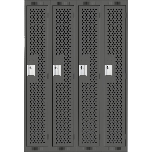 Clean Line Lockers, Bank of 4, 48" x 15" x 72", Steel, Charcoal, Rivet (Assembled), Perforated Nuna Depot Inc.