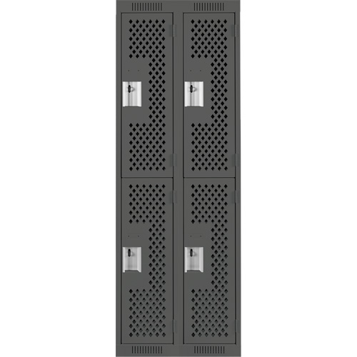 Clean Line Lockers, 2 -tier, Bank of 2, 24" x 12" x 72", Steel, Charcoal, Rivet (Assembled), Perforated Nuna Depot Inc.