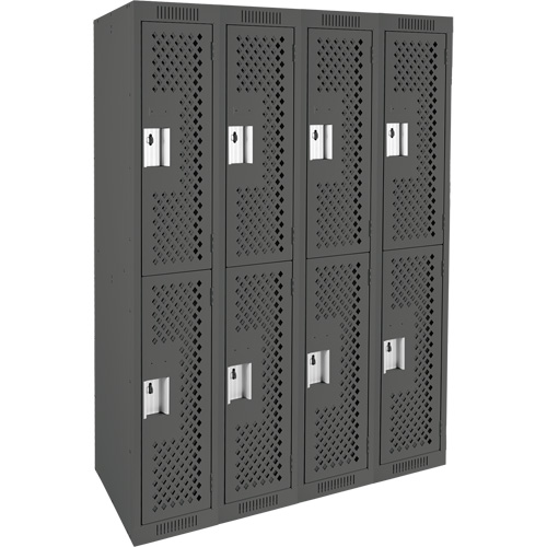 Clean Line Lockers, 2 -tier, Bank of 4, 48" x 12" x 72", Steel, Charcoal, Rivet (Assembled), Perforated Nuna Depot Inc.