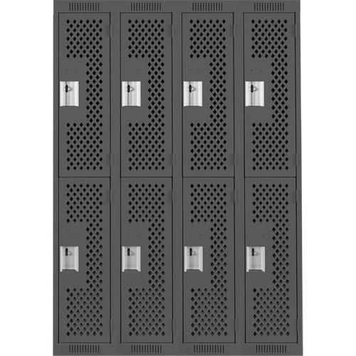 Clean Line Lockers, 2 -tier, Bank of 4, 48" x 12" x 72", Steel, Charcoal, Rivet (Assembled), Perforated Nuna Depot Inc.