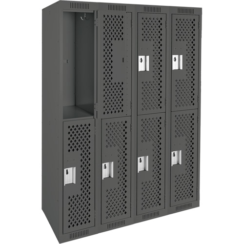 Clean Line Lockers, 2 -tier, Bank of 4, 48" x 12" x 72", Steel, Charcoal, Rivet (Assembled), Perforated Nuna Depot Inc.