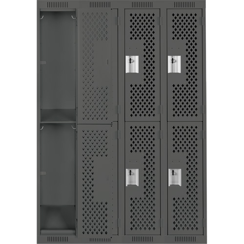 Clean Line Lockers, 2 -tier, Bank of 4, 48" x 12" x 72", Steel, Charcoal, Rivet (Assembled), Perforated Nuna Depot Inc.