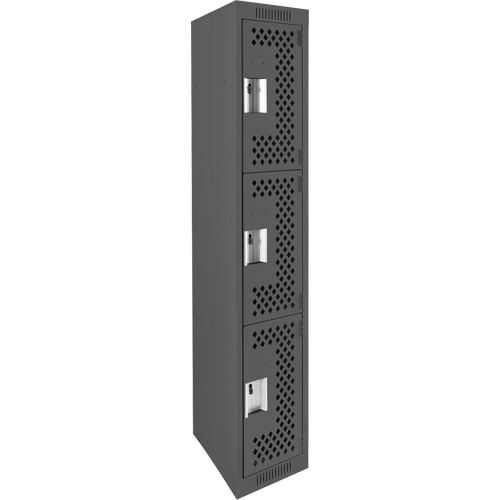 Clean Line Lockers, 3 -tier, 12" x 12" x 72", Steel, Charcoal, Rivet (Assembled), Perforated Nuna Depot Inc.