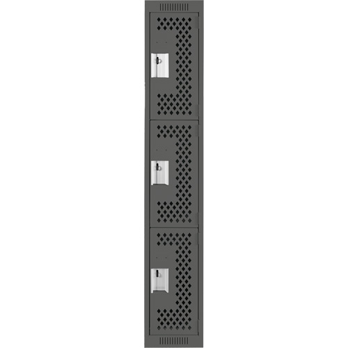 Clean Line Lockers, 3 -tier, 12" x 12" x 72", Steel, Charcoal, Rivet (Assembled), Perforated Nuna Depot Inc.