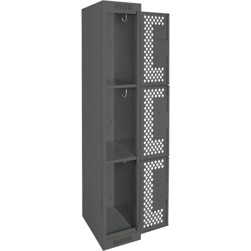 Clean Line Lockers, 3 -tier, 12" x 12" x 72", Steel, Charcoal, Rivet (Assembled), Perforated Nuna Depot Inc.