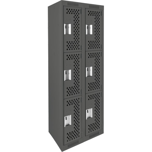 Clean Line Lockers, 3 -tier, Bank of 2, 24" x 12" x 72", Steel, Charcoal, Rivet (Assembled), Perforated Nuna Depot Inc.
