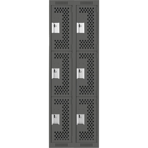 Clean Line Lockers, 3 -tier, Bank of 2, 24" x 12" x 72", Steel, Charcoal, Rivet (Assembled), Perforated Nuna Depot Inc.