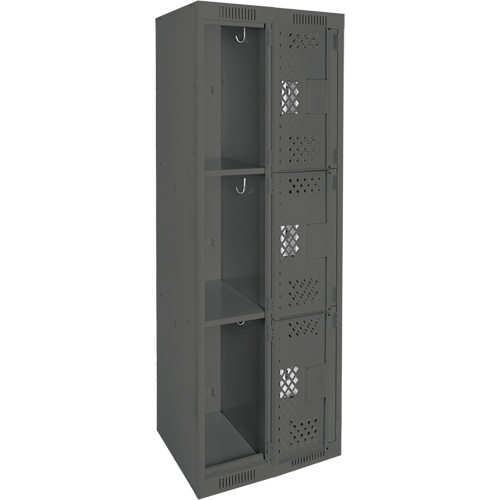 Clean Line Lockers, 3 -tier, Bank of 2, 24" x 12" x 72", Steel, Charcoal, Rivet (Assembled), Perforated Nuna Depot Inc.