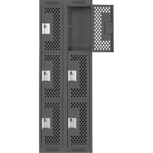 Clean Line Lockers, 3 -tier, Bank of 2, 24" x 12" x 72", Steel, Charcoal, Rivet (Assembled), Perforated Nuna Depot Inc.