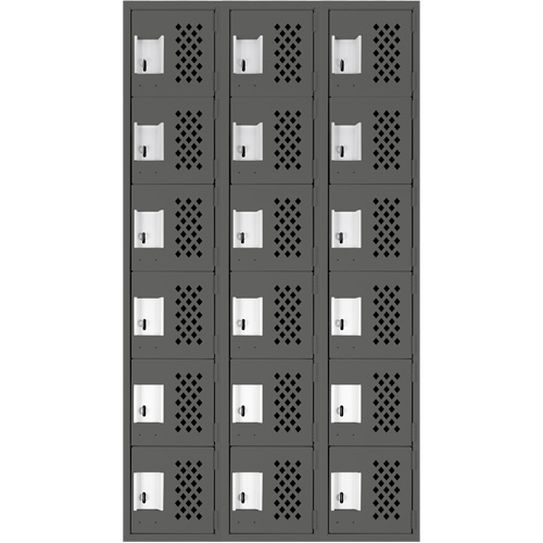 Clean-Line Perforated Lockerette, 6 -tier, Bank of 3, 15" x 72" x 12", Steel Nuna Depot Inc.