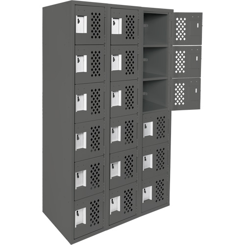Clean-Line Perforated Lockerette, 6 -tier, Bank of 3, 15" x 72" x 12", Steel Nuna Depot Inc.