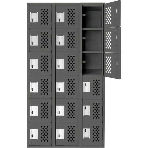 Clean-Line Perforated Lockerette, 6 -tier, Bank of 3, 15" x 72" x 12", Steel Nuna Depot Inc.
