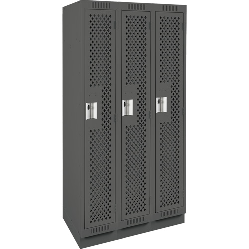 Clean Line Lockers, Bank of 3, 36" x 12" x 76", Steel, Charcoal, Rivet (Assembled), Perforated Nuna Depot Inc.