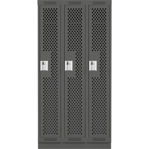 Clean Line Lockers, Bank of 3, 36" x 12" x 76", Steel, Charcoal, Rivet (Assembled), Perforated Nuna Depot Inc.