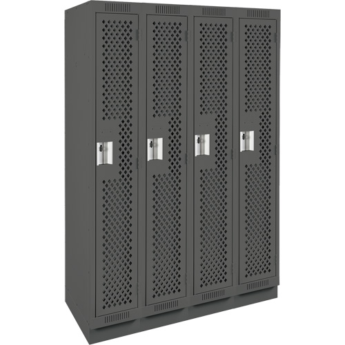 Clean Line Lockers, Bank of 4, 48" x 12" x 76", Steel, Charcoal, Rivet (Assembled), Perforated Nuna Depot Inc.