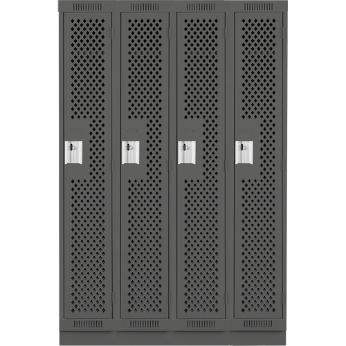 Clean Line Lockers, Bank of 4, 48" x 12" x 76", Steel, Charcoal, Rivet (Assembled), Perforated Nuna Depot Inc.