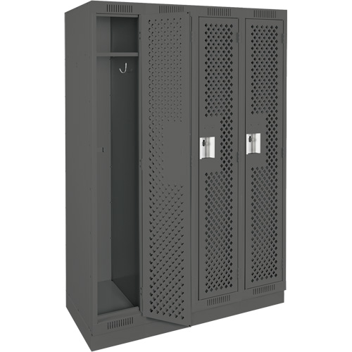 Clean Line Lockers, Bank of 4, 48" x 12" x 76", Steel, Charcoal, Rivet (Assembled), Perforated Nuna Depot Inc.