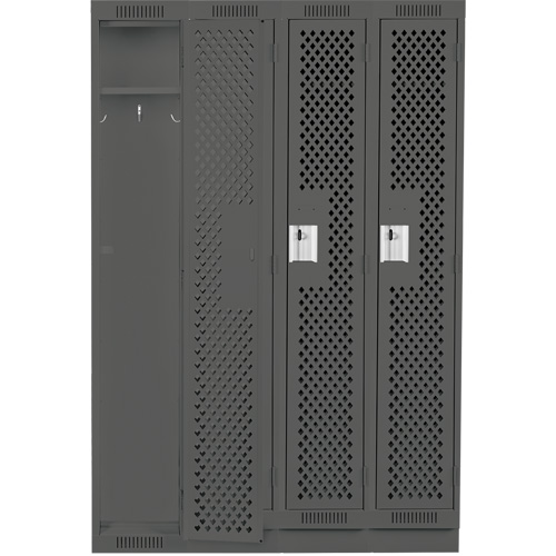 Clean Line Lockers, Bank of 4, 48" x 12" x 76", Steel, Charcoal, Rivet (Assembled), Perforated Nuna Depot Inc.
