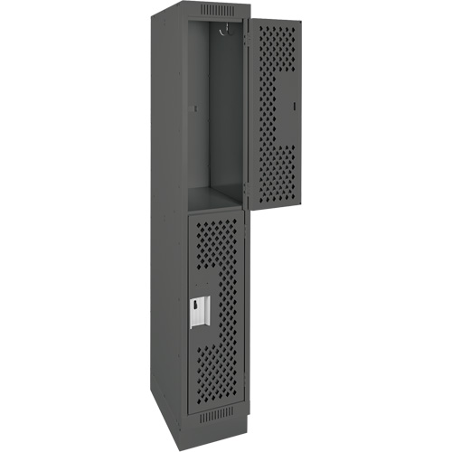 Clean Line Lockers, 2 -tier, 12" x 12" x 76", Steel, Charcoal, Rivet (Assembled), Perforated Nuna Depot Inc.
