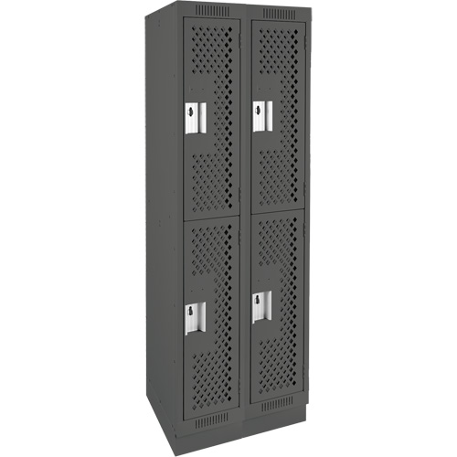 Clean Line Lockers, 2 -tier, Bank of 2, 24" x 12" x 76", Steel, Charcoal, Rivet (Assembled), Perforated Nuna Depot Inc.