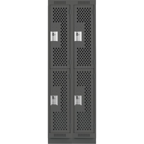 Clean Line Lockers, 2 -tier, Bank of 2, 24" x 12" x 76", Steel, Charcoal, Rivet (Assembled), Perforated Nuna Depot Inc.