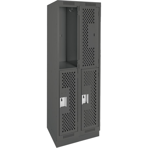 Clean Line Lockers, 2 -tier, Bank of 2, 24" x 12" x 76", Steel, Charcoal, Rivet (Assembled), Perforated Nuna Depot Inc.