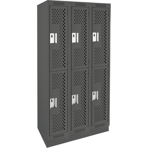 Clean Line Lockers, 2 -tier, Bank of 3, 36" x 15" x 76", Steel, Charcoal, Rivet (Assembled), Perforated Nuna Depot Inc.