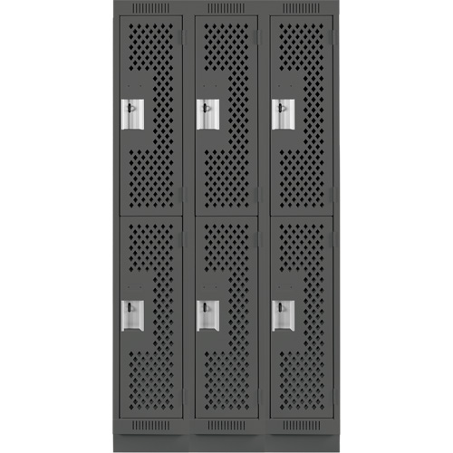 Clean Line Lockers, 2 -tier, Bank of 3, 36" x 15" x 76", Steel, Charcoal, Rivet (Assembled), Perforated Nuna Depot Inc.