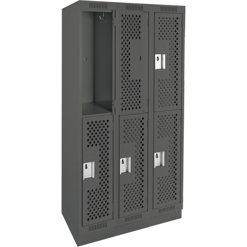 Clean Line Lockers, 2 -tier, Bank of 3, 36" x 15" x 76", Steel, Charcoal, Rivet (Assembled), Perforated Nuna Depot Inc.