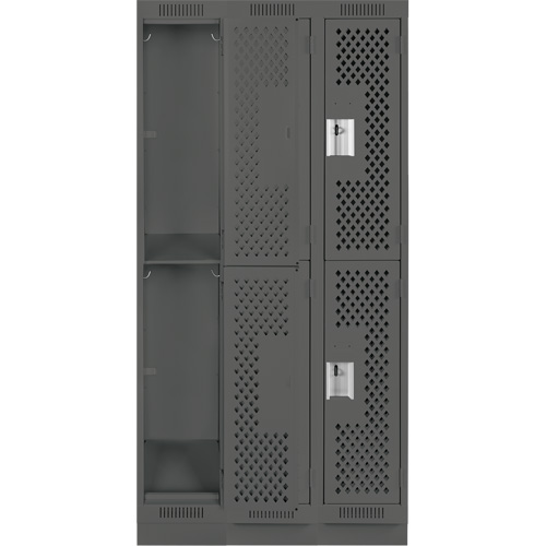Clean Line Lockers, 2 -tier, Bank of 3, 36" x 15" x 76", Steel, Charcoal, Rivet (Assembled), Perforated Nuna Depot Inc.