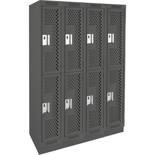 Clean Line Lockers, 2 -tier, Bank of 4, 48" x 15" x 76", Steel, Charcoal, Rivet (Assembled), Perforated Nuna Depot Inc.
