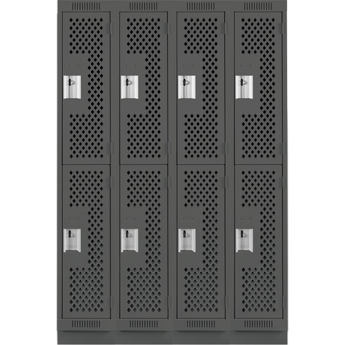 Clean Line Lockers, 2 -tier, Bank of 4, 48" x 15" x 76", Steel, Charcoal, Rivet (Assembled), Perforated Nuna Depot Inc.