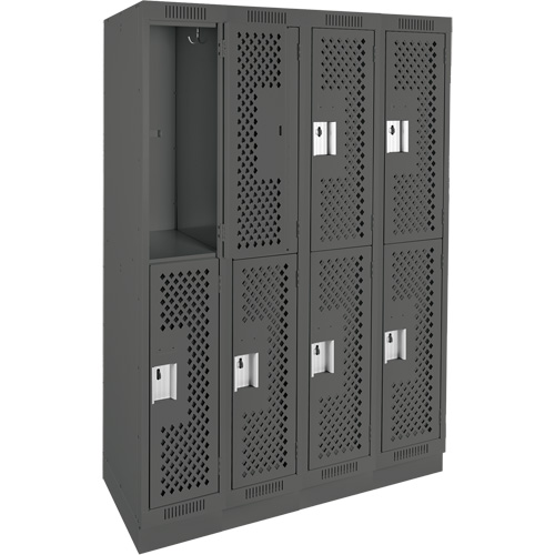 Clean Line Lockers, 2 -tier, Bank of 4, 48" x 15" x 76", Steel, Charcoal, Rivet (Assembled), Perforated Nuna Depot Inc.