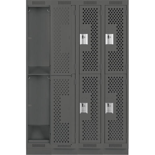 Clean Line Lockers, 2 -tier, Bank of 4, 48" x 15" x 76", Steel, Charcoal, Rivet (Assembled), Perforated Nuna Depot Inc.