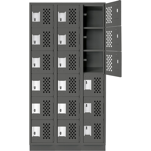 Assembled Lockerettes Clean Line Perforated Economy Lockers, 6 -tier, Bank of 3, 18" x 72" x 12", Steel Nuna Depot Inc.