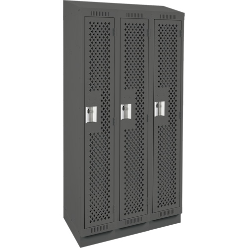 Clean Line Lockers, Bank of 3, 36" x 18" x 82", Steel, Charcoal, Rivet (Assembled), Perforated Nuna Depot Inc.