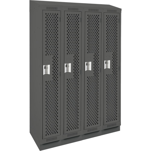 Clean Line Lockers, Bank of 4, 48" x 18" x 82", Steel, Charcoal, Rivet (Assembled), Perforated Nuna Depot Inc.