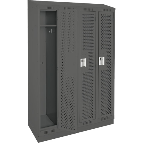 Clean Line Lockers, Bank of 4, 48" x 18" x 82", Steel, Charcoal, Rivet (Assembled), Perforated Nuna Depot Inc.